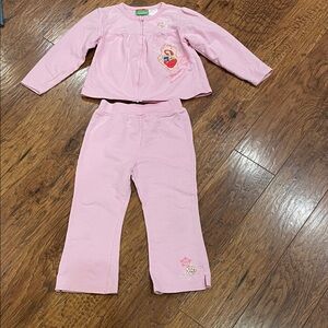 Vintage Y2K Toddler Pink Strawberry Shortcake Zip Up Jacket & Pants Set Size 4T